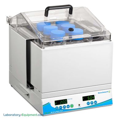 SB-12L Shaking Water Bath features precise temperature control of up to 80°C and the included spring platform accepts tubes, bottles and flasks | 2827-10 displayed