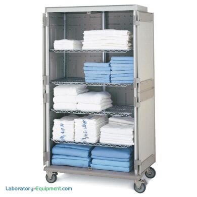 Antimicrobial Double-wide tall mobile cart with quikSLOT inserts for storage of medical linens | 1306-81 displayed